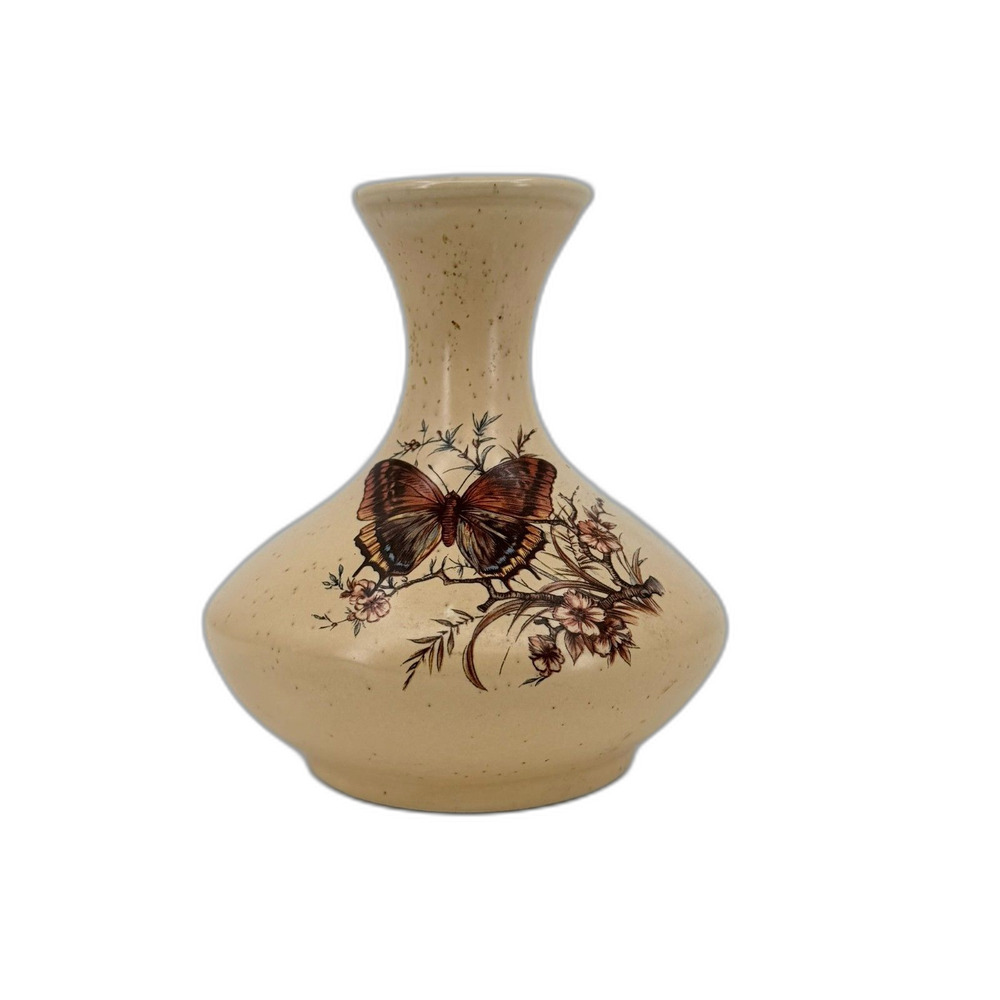 Vtg Treasure Craft Butterfly Bud Vase 1970s Brown Granny Pottery Boho MCM